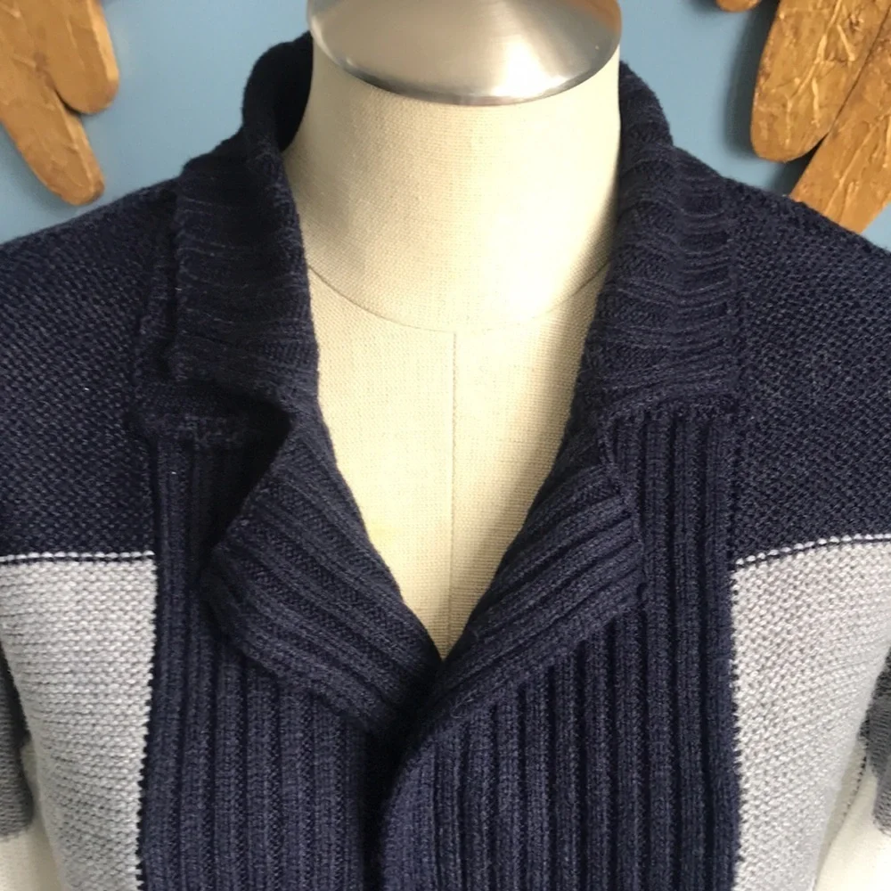 Jason Maxwell color block blue, white, gray fall winter open cardigan sweater S